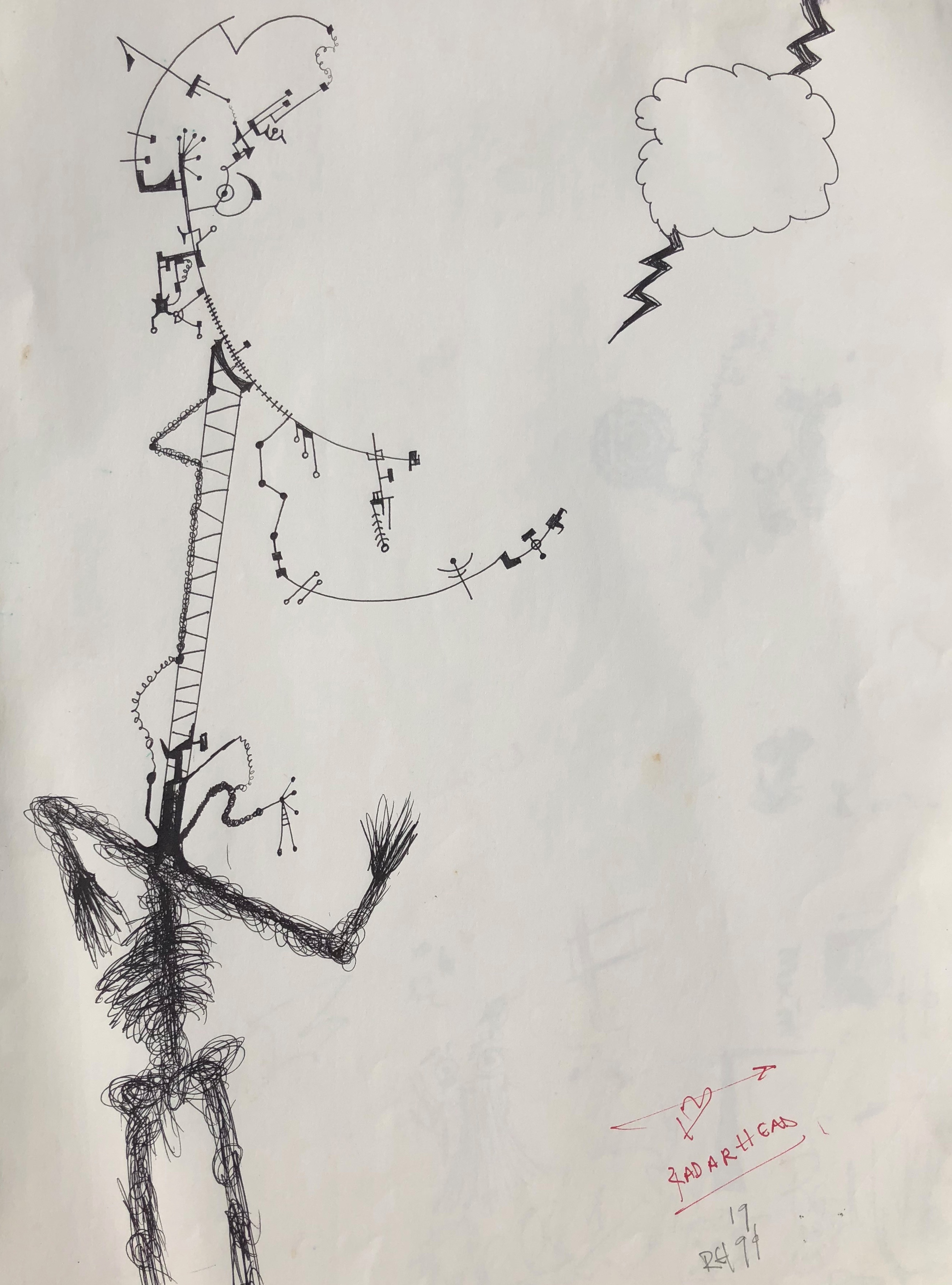 Radar Head - Pen on Paper - 14 x 17 - 1999