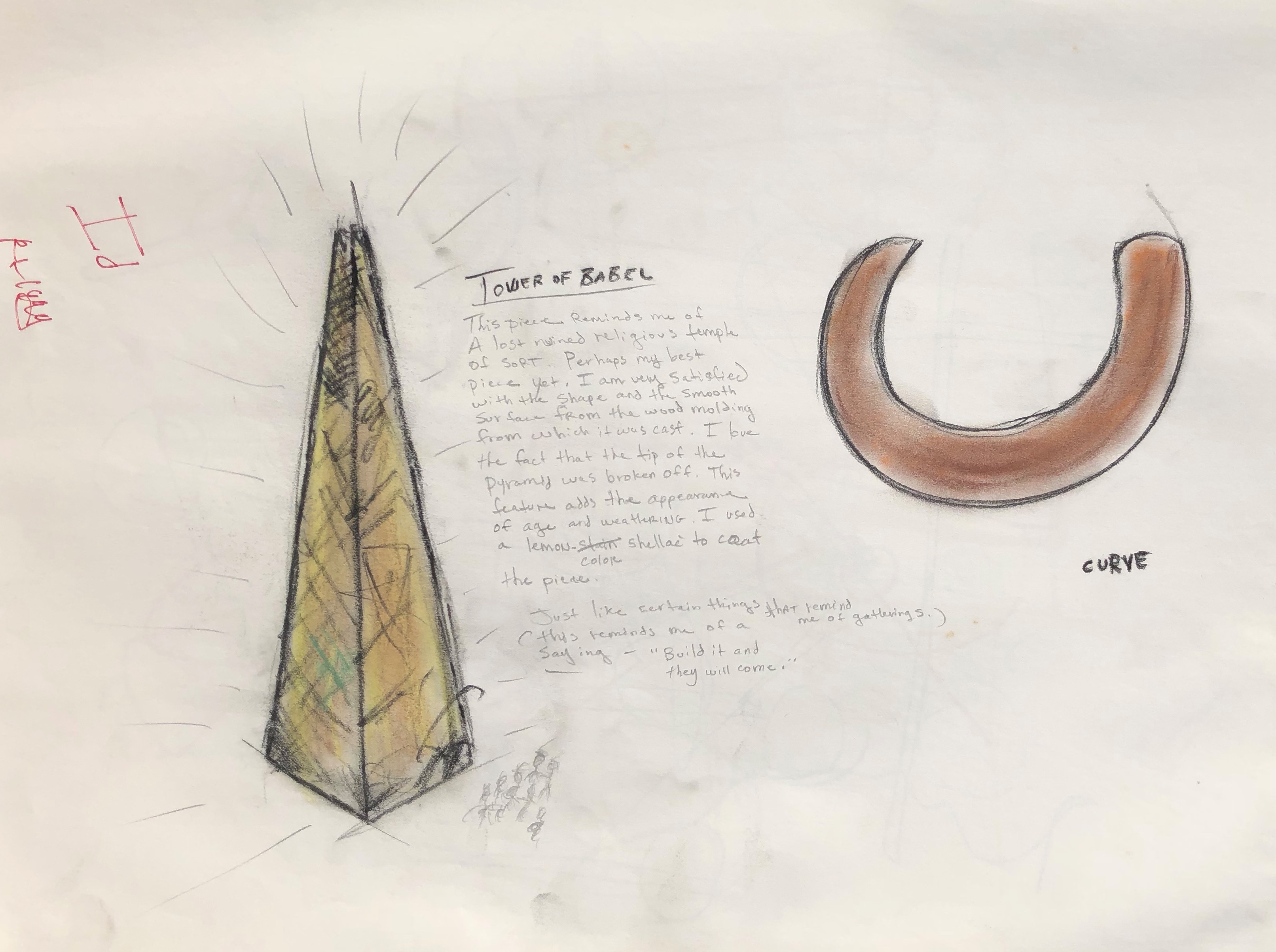Tower of Babel:Curve - Charcoal Pastel - 14 x 17 - 1999